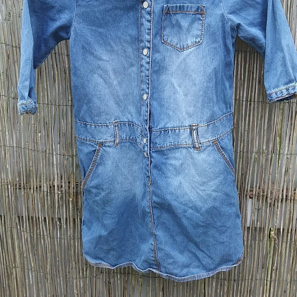 Girl's Carter's Blue Denim Button Up Dress with Pocket & Belt Loops - 6
